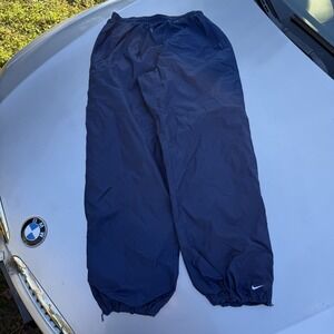 VTG 00s Nike Navy Trackers Sweatpants Athletic Nylon Women's LG Ankle Swoosh Zip